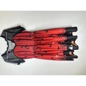 Women’s XXL Halloween Dress Lace Top Haunted House Bats Pumpkins Whimsigoth